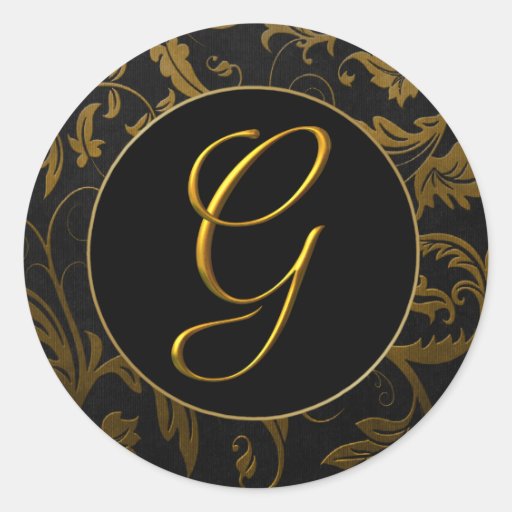 MonogramG-guld och damastast bröllop för svart för Klistermärken