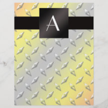 Monogramgult, grå färg och orangediamanten stålsät personliga flygblad