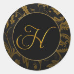 MonogramH-guld och damastast bröllop för svart för Klistermärke