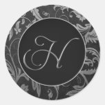 MonogramH-silver och damastast bröllop för svart f Runda Klistermärken