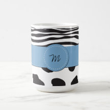 Monogrammed blått för vit för kosebrasvart kaffe kopp
