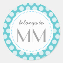 Monogrammed blått pricker - DIY-märkre Runda Klistermärken