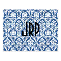 Monogrammed & blåttdamast vykort