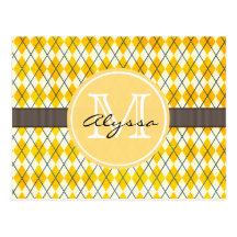 Monogrammed gula Argyle Vykort