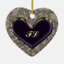 Monogrammed prydnad för elegant purpurfärgad hjärt julgranskulor