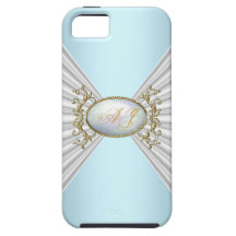 Monogrammed Regal elegantt guld för blåttvitpärla iPhone 5 Case-Mate Fodraler