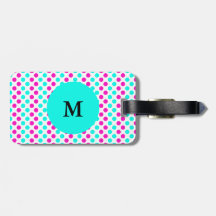 Monogrammed rosa och blåttpolka dots bagageetiketter