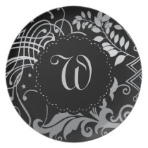 Monogrammed svart Demask för anpassade snöre Fest Tallrikar