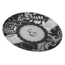 Monogrammed svart Demask för anpassade snöre Tallrikar