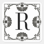 Monogrammed svartvitt klistermärkebrev R