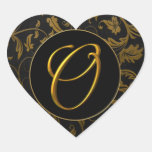 Monogramnolla-guld och damastast bröllop för svart klistermärken