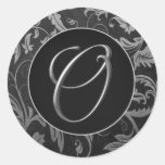 Monogramnolla-silver och damastast bröllop för sva runda klistermärken