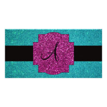 Monogramturkosglitter Fotokort Mall