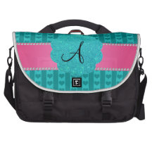 Monogramturkosrandar och hjärtor data bags