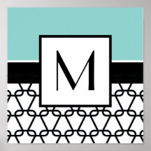 Monogramväggkonst, kricka & svart posters