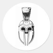 Monokrom spartansk hjälmillustration runda klistermärken