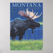 Montana -- Stor himmel CountryMoose i månsken Posters