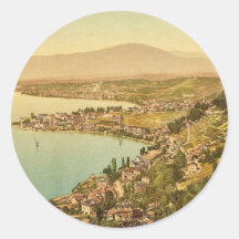 Montreux och Clarens, Geneve sjö, Schweitz vi Rund Klistermärke