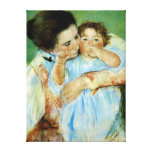 Mor och barn av Mary Cassat Sträckta Canvas Tryck
