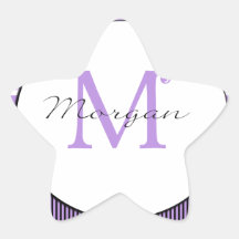 Morgan purpurfärgad damast och initial monogram fö stjärnformade klistermärken