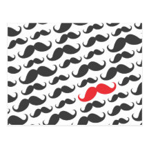 Mörk - grått mustaschmönster med en röd moustache vykort