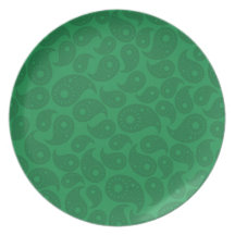 Mörk - gröna Paisley. Dinner Plates