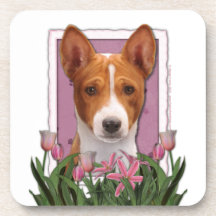Mors dag - rosa tulpan - Basenji Glas Underlägg