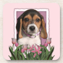 Mors dag - rosa tulpan - Beaglevalp Glas Underlägg