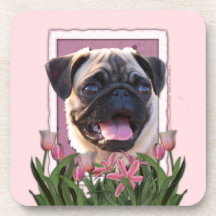 Mors dag - rosa tulpan - mops dryck underlägg