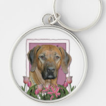 Mors dag - rosa tulpan - Rhodesian Ridgeback Nyckel Ringar