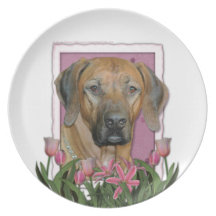 Mors dag - rosa tulpan - Rhodesian Ridgeback Tallrik