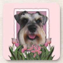 Mors dag - rosa tulpan - Schnauzer Kopp Underlägg