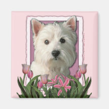 Mors dag - rosa tulpan - västra höglands- Terrier Magneter För Kylskåp