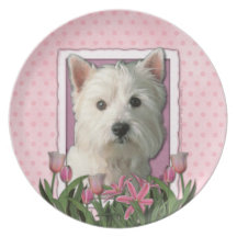Mors dag - rosa tulpan - Westie Dinner Plates