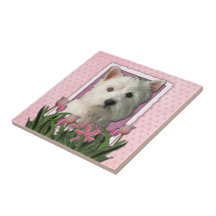 Mors dag - rosa tulpan - Westie Kakelplatta Av Kerami