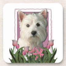 Mors dag - rosa tulpan - Westie Kopp Underlägg