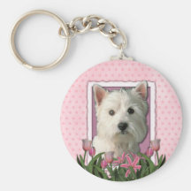 Mors dag - rosa tulpan - Westie Nyckel Ring