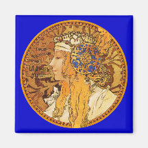 Mucha - kvinna med juvlar - vintagekonst magneter