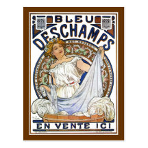 Mucha - Nouveau - tvagningdag?! - Bleu Deschamps Vykort