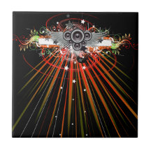 Music Speakers In Flight With Laser Beams Ceramic Tile