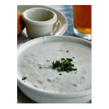 MusslaChowder med öl och surt degbröd Vykort