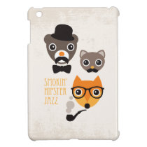Mustache hipster fox cat and bear illustration ipad mini fodral