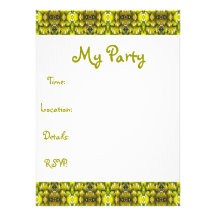 Mustard Yellow And Green Retro Wallpaper Pattern Invitation