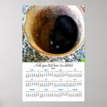 Mycket liten kattunge i den rostiga hinkväggkalend affisch