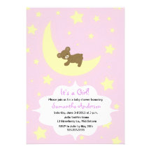 Nalle- och månebaby showerinbjudan - flicka
