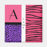 Namn- och monogramrosazebra ränder kylskåps magneter
