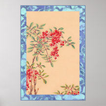Nandina Bush med det japanska trycket för bär~-vin Posters