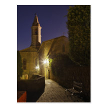 Natten beskådar av kyrka på skymningen, Pienza, it Vykort