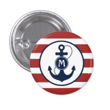 Nautical Anchor Monogram Pinback Buttons