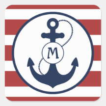Nautical Anchor Monogram Square Sticker